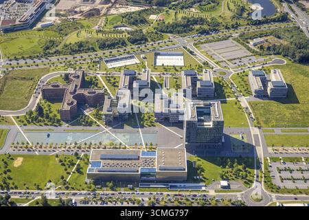Vista aerea, thyssenkrupp Quarter Corporate Headquarters nel West Quarter di Essen, regione della Ruhr, Renania settentrionale-Vestfalia, Germania, DE, Essen, Europa, Foto Stock