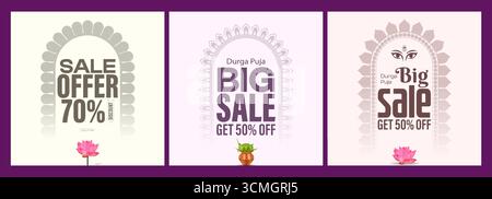 Durga Puja sale, Dhamaka sale ad. Tag offerta Durga Puja, banner Durga Puja, Illustrazione Vettoriale