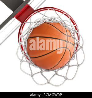 Pallacanestro 3d che entra in cerchio sfondo trasparente Foto Stock