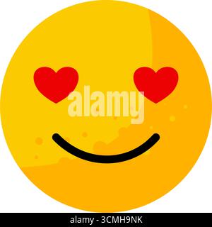 Emoticon viso sorridente con occhi cardiaci Illustrazione Vettoriale