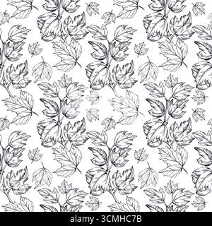 Pattern vettoriale senza cuciture da foglie e rami di viburnum. Tutti gli oggetti sono disegnati a mano con inchiostro. L'illustrazione è adatta per la stampa su carta Illustrazione Vettoriale