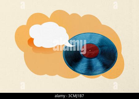 Banner grafica 3d completo collage creativo di dispositivi retrò comunicazione bolla dialogo vocale conversazione fotocamera disco vinile radio Foto Stock