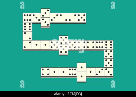 Partita di Domino. Domino sul tavolo. Gioco pronto. Illustrazione piatta. Illustrazione Vettoriale