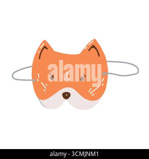 Maschera di volpe rossa per bambini costume di carnevale, illustrazione vettoriale piatta cartoni animati isolata su sfondo bianco. Una bella maschera animale per bambini. Concetto di Carnevale o mascherata. Illustrazione piatta vettoriale Illustrazione Vettoriale