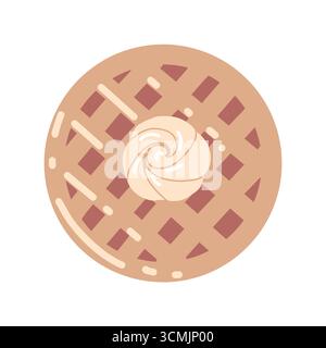 Torta tradizionale di mele o bacche con impasti a reticolo. Torta autunnale con panna montata. Illustrazione della cottura tradizionale autunnale. Attributi autunnali. Illustrazione piatta vettoriale Illustrazione Vettoriale