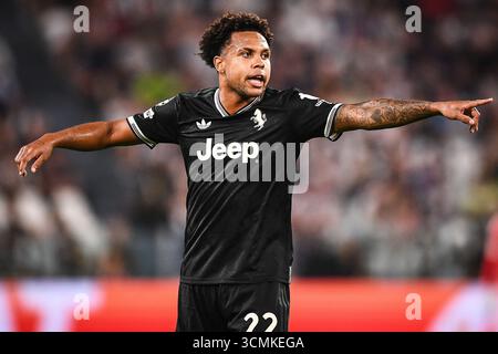 Torino, Italia, Italia. 16 settembre 2025. Weston MCKENNIE della Juventus durante la partita di UEFA Champions League, fase MD1 tra Juventus FC e Borussia Dortmund all'Allianz Stadium il 16 settembre 2025 a Torino. (Credit Image: © Matthieu Mirville/ZUMA Press Wire) SOLO PER USO EDITORIALE! Non per USO commerciale! Crediti: ZUMA Press, Inc./Alamy Live News Foto Stock