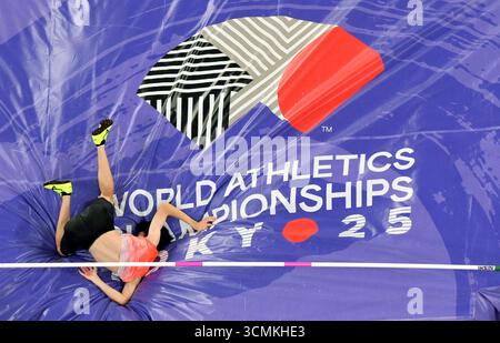 Tokyo, Giappone. 16 settembre 2025. Il Giappone Akamatsu Ryoichi gareggia durante la finale di salto in alto maschile ai Campionati mondiali di atletica leggera 2025 a Tokyo, Giappone, 16 settembre 2025. Crediti: Li Ming/Xinhua/Alamy Live News Foto Stock