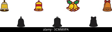 Bellissime campane di Natale, raffiguranti campane dorate classiche, ideali per decorazioni natalizie, biglietti, auguri e festeggiamenti. Illustrazione Vettoriale