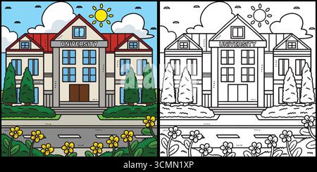 Edificio universitario di laurea colorato Illustrazione Vettoriale