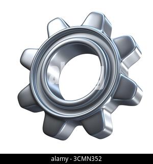 Illustrazione di rendering 3D a ruota dentata grigio argento isolata su sfondo bianco Foto Stock