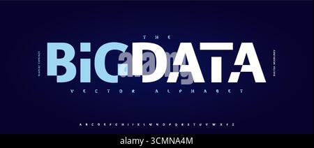 Alfabeto geometrico futuristico, carattere sans serif in grassetto, carattere cyber digital display per interfaccia utente, logo e titolo della scienza medica della finanza Illustrazione Vettoriale