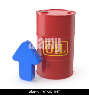 Concetto di aumento del prezzo del petrolio con cilindro e freccia Foto Stock