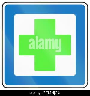 Segnale stradale danese - pronto soccorso. Foto Stock