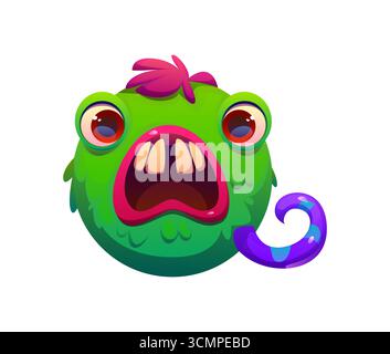 Spaventoso personaggio mostro carattere cartoni animati lettera Q. Spooky fantasia creature bambini simbolo di caratteri ABC, bizzarro carattere mostro horror carattere vettore font lettera. Crazy bugaboo, cartello tipo bogle personage Illustrazione Vettoriale