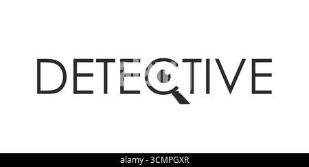 Icona detective per agente segreto privato spia o agenzia investigativa, simbolo vettoriale. Icona del servizio investigativo privato di lettere e lente d'ingrandimento per ispettore di polizia o agente investigativo Illustrazione Vettoriale