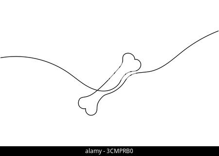 ingle line drawing of a dog bone with flow abstract lines on white background continuous line Illustrazione Vettoriale