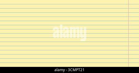 Carta foderata per notebook. Sfondo della pagina della scuola. Tampone legale vuoto giallo con strisce. Modello vettoriale per la progettazione di cancelleria. Illustrazione Vettoriale