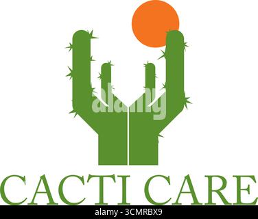 Logo Cactus con mani premurose Illustrazione Vettoriale