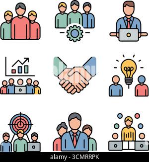 Illustrazioni delle icone del lavoro di squadra aziendale Illustrazione Vettoriale