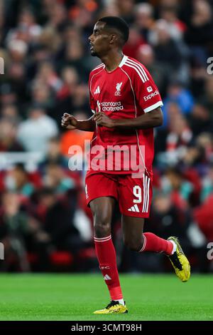 Liverpool, Regno Unito. 17 settembre 2025. Alexander Isak di Liverpool durante la partita Liverpool vs Atletico Madrid UEFA Champions League ad Anfield, Liverpool. Il credito per immagini dovrebbe essere: James Baylis/Sportimage Credit: Sportimage Ltd/Alamy Live News Foto Stock