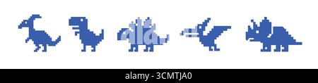 Errore offline icona gioco pixel dinosauro. Icona dei pixel dei dinosauri dei cartoni animati art. Illustrazione Vettoriale