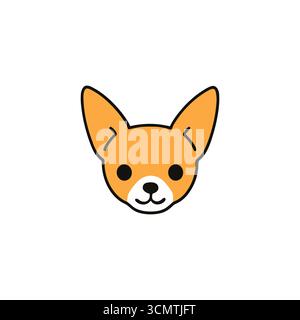 Simpatica icona vettoriale cucciolo con testa di cane. Cane faccia cartone animato doodle PET animale piatto corgi bulldog terrier. Illustrazione Vettoriale