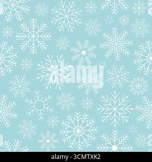 Motivo senza cuciture di fiocchi di neve bianchi su sfondo blu. Illustrazione vettoriale Illustrazione Vettoriale