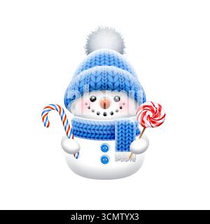 Divertente pupazzo di neve natalizio con canne di caramelle. Foto Stock