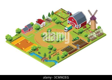 Un'illustrazione vettoriale dell'isometrica della vita agricola Illustrazione Vettoriale