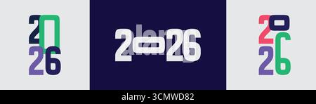 Set tipografico felice anno nuovo 2026 – 2026 numeri vettoriali moderni, elementi di design con logo, audace collezione di testi natalizi Illustrazione Vettoriale