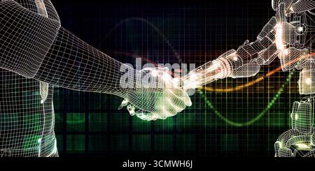 Il concetto di handshake dei robot con Human in Technology Foto Stock