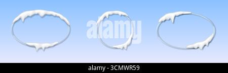 Set di cornici circolari innevate con sfondo blu sfumato uniforme. Ideale per design e opere d'arte a tema invernale con un'atmosfera fredda e tranquilla Illustrazione Vettoriale