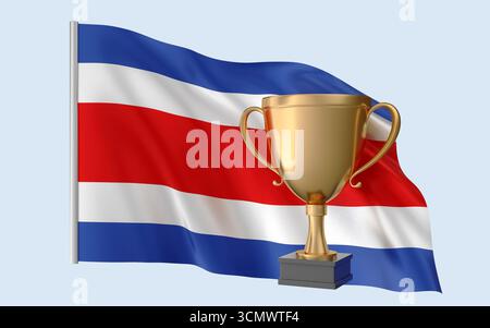 Conquista della bandiera del Costa Rica. Rendering 3D realistico di alta qualità che rappresenta l'identità nazionale, la cultura, l'orgoglio e il riconoscimento globale. Foto Stock