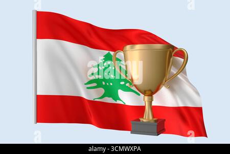 Lebanon Flag Trophy Achievement. Rendering 3D realistico di alta qualità che rappresenta l'identità nazionale, la cultura, l'orgoglio e il riconoscimento globale. Foto Stock