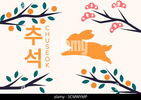 illustrazione di sfondo happy chuseok in stile piatto Illustrazione Vettoriale