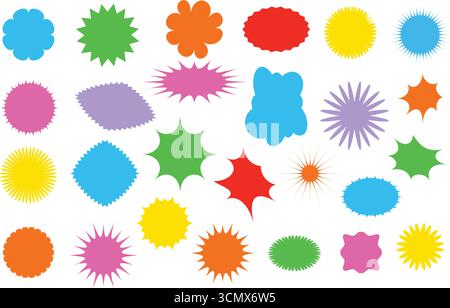 Un vivace assortimento di forme astratte uniche, irregolari e audaci in un'ampia gamma di colori. Perfetto per aggiungere elementi dinamici e divertenti Illustrazione Vettoriale