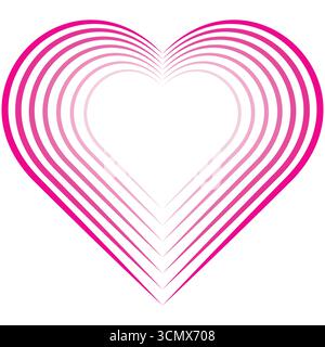 Rappresentazione geometrica di un design a cuore rosa, con contorni concentrici in varie sfumature di rosa. Illustrazione vettoriale elegante e moderna. Illustrazione Vettoriale