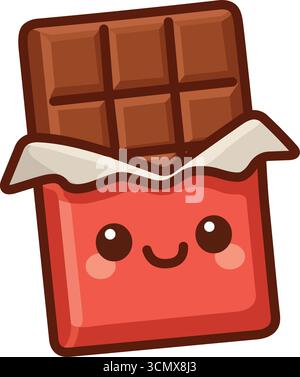 Kawaii illustrazione di una barretta di cioccolato sorridente Illustrazione Vettoriale
