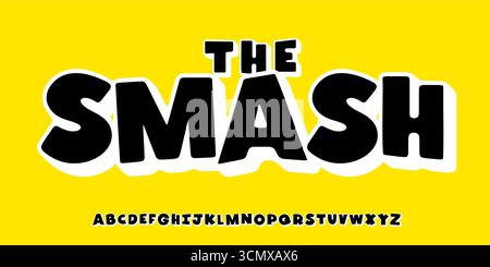 Divertente alfabeto dei fumetti, carattere cartoni animati ingombrante, tipografia dei dialoghi con bolle, adesivo con testo vocale, titolo di compleanno, design tipografico eccentrico Illustrazione Vettoriale