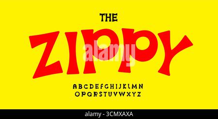 Alfabeto carnevalesco giocoso, carattere fumetto cartoni animati gonfiabile per il logo della festa, titolo funky scolastico, tipografia gioiosa, titolo spiritoso per il compleanno, food Cafe Illustrazione Vettoriale