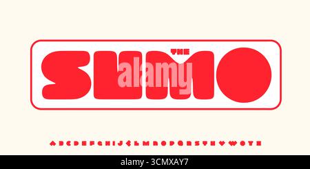 Alfabeto geometrico pesante, lettere arrotondate squadrate, font retro per logo estivo, titolo fumetti, tipografia divertente, vintage Illustrazione Vettoriale