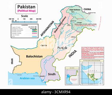 Mappa politica del Pakistan Illustrazione Vettoriale