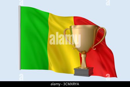Conquista del Mali Flag Trophy. Rendering 3D realistico di alta qualità che rappresenta l'identità nazionale, la cultura, l'orgoglio e il riconoscimento globale. Foto Stock