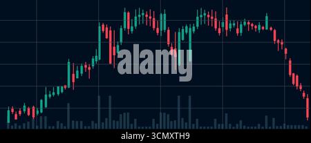Calo del mercato WebStock a causa delle tariffe doganali. Concetto di recessione con grafico a candeliere e grafico Crypto Trading. Illustrazione Vettoriale