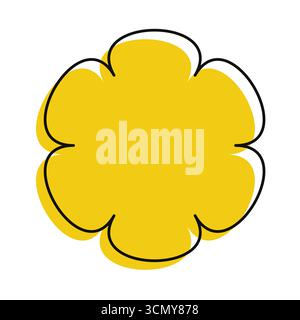 Fiore giallo pieno con contorno astratto disegnato a mano. Un'icona botanica vivace ed elegante per progetti creativi Illustrazione Vettoriale