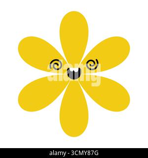 Carattere floreale piatto con sorriso a spillo. Emoji divertenti e moderne con ispirazione floreale Illustrazione Vettoriale