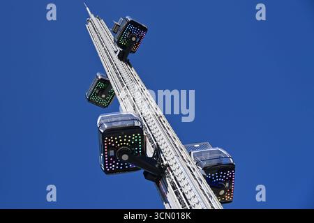 Fahrgeschaeft, Schausteller, Fahrgeschaefte. Skylift. Presserundgang vor dem 190. Oktoberfest 2025 am 18.09.2025 *** Rides, Showmen, Rides Skylift Press tour prima dell'Oktoberfest 190 2025 il 18 09 2025 Foto Stock