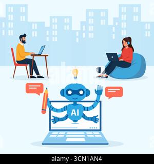 Innovazione nel settore dell'istruzione con l'intelligenza artificiale che trasforma l'apprendimento. istruzione con strumenti di intelligenza artificiale che migliorano i metodi di apprendimento. Illustrazione Vettoriale