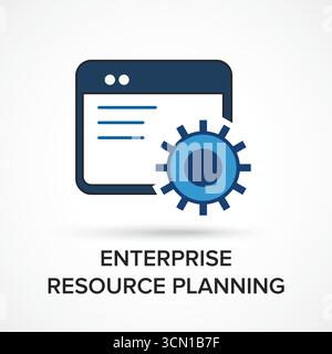 Sistema ERP, pianificazione delle risorse aziendali. Automazione aziendale e innovazione. Icona vettoriale, sistema software ERP per intelligenza artificiale e aziende Illustrazione Vettoriale