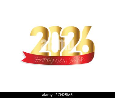 etichetta dorata anniversario 2026 con nastro Illustrazione Vettoriale